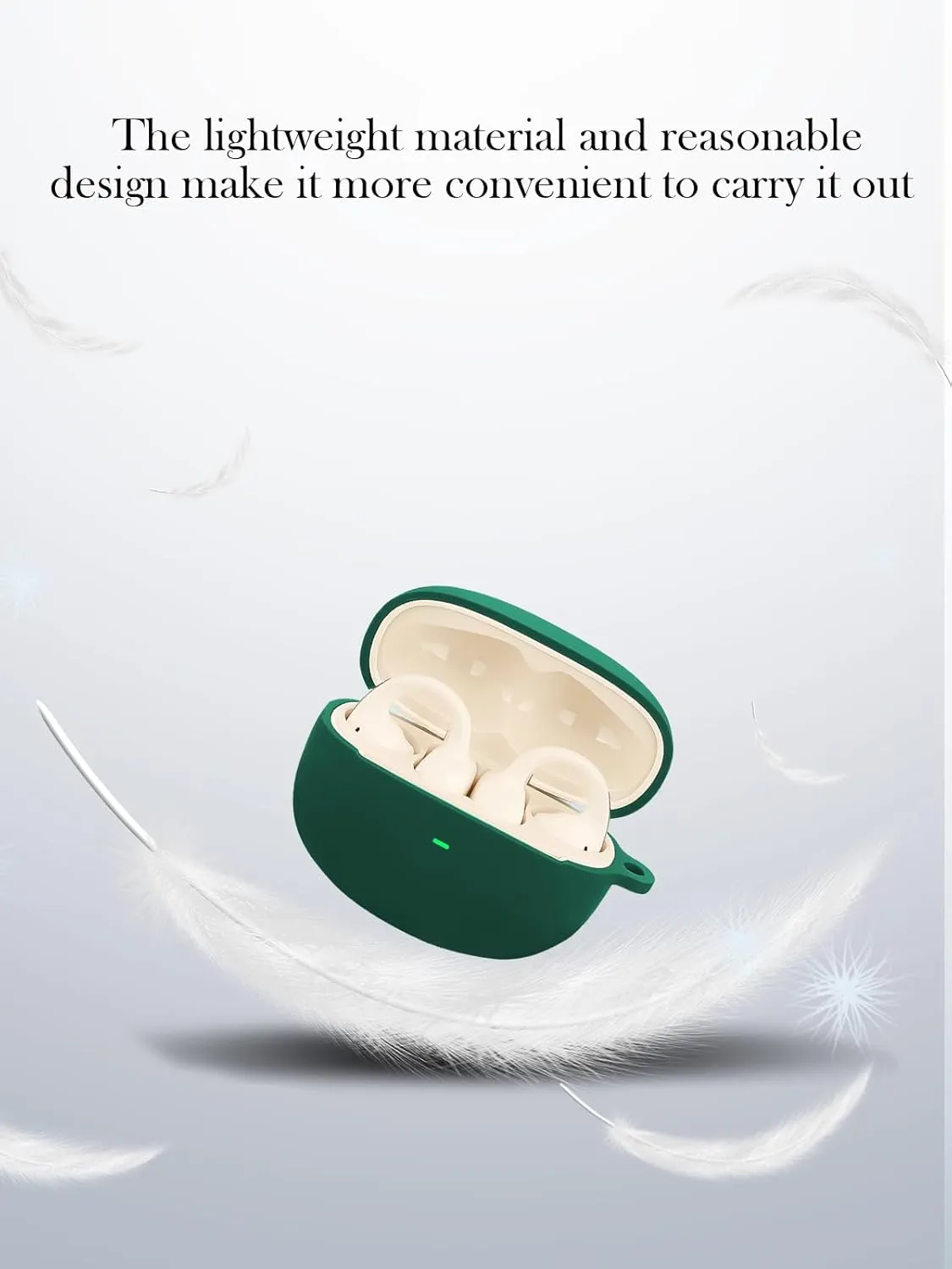 Case for Baseus Bowie MC1 Open Ear Clip-On Earbuds,Soft Protective,BOVUGAC Silicone Case Cover with Keychain & Cleaning Kit & Lanyard for MC1 Earbuds-Green