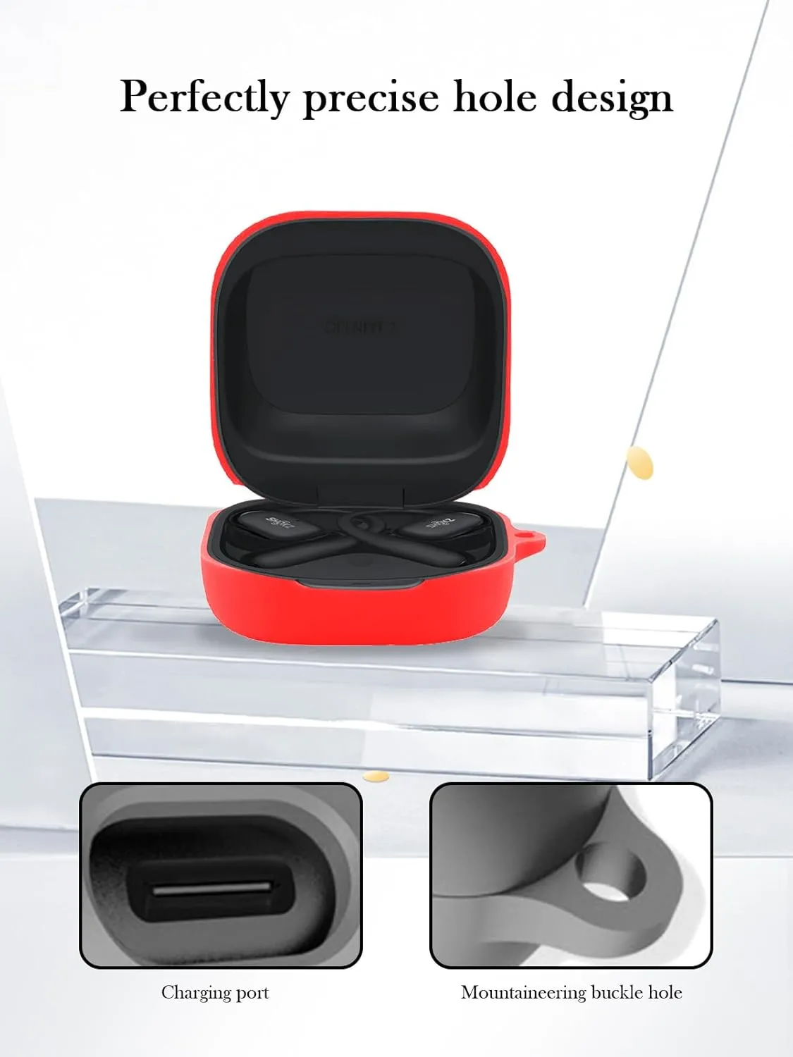 Case for SHOKZ New OpenFit 2 Open-Ear Headphones Earbuds,Soft Protective,BOVUGAC Silicone Case Cover with Keychain & Cleaning Kit & Lanyard for SHOKZ New OpenFit 2 Earbuds-Red