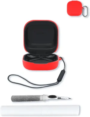 Case for SHOKZ New OpenFit 2 Open-Ear Headphones Earbuds,Soft Protective,BOVUGAC Silicone Case Cover with Keychain & Cleaning Kit & Lanyard for SHOKZ New OpenFit 2 Earbuds-Red