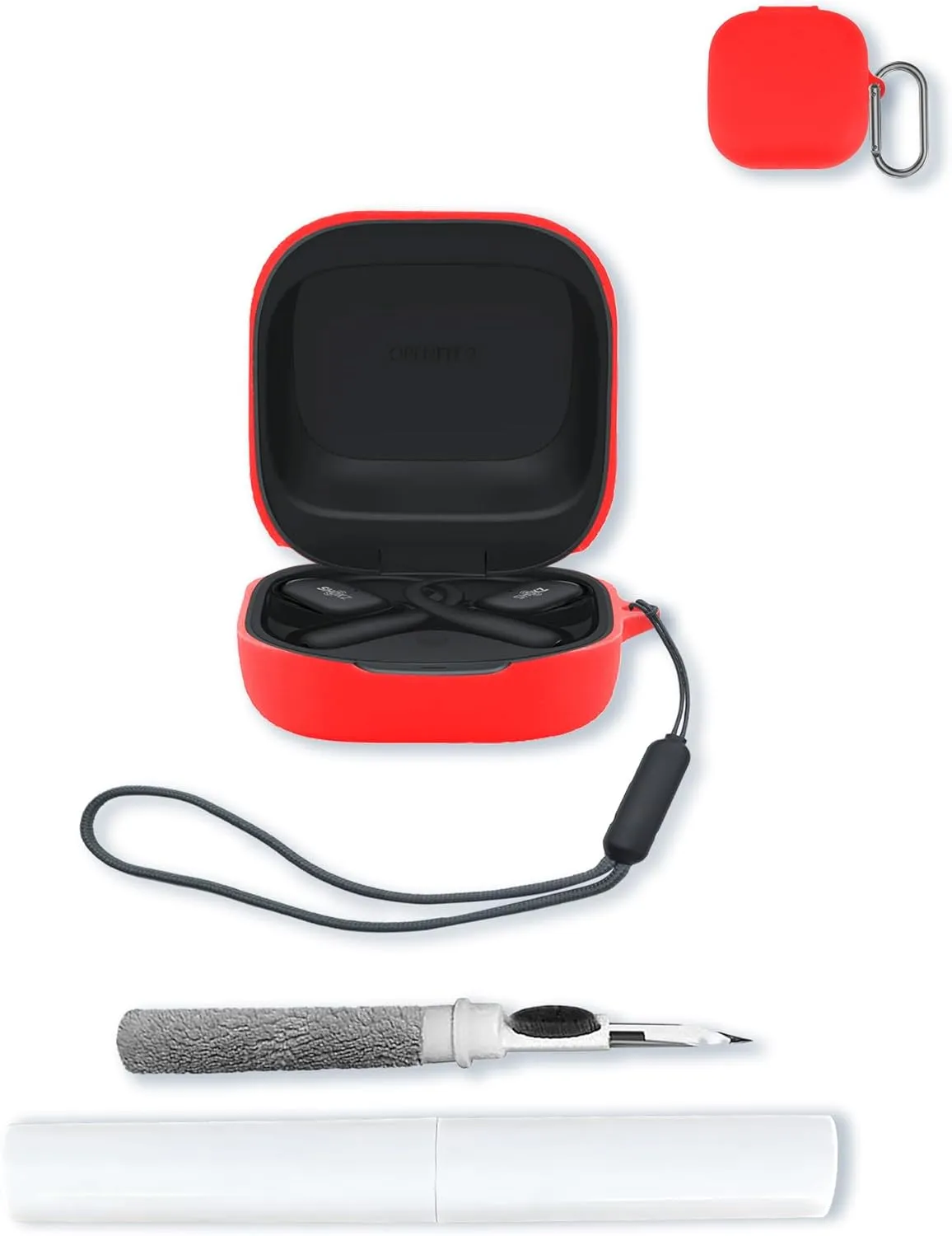 Case for SHOKZ New OpenFit 2 Open-Ear Headphones Earbuds,Soft Protective,BOVUGAC Silicone Case Cover with Keychain & Cleaning Kit & Lanyard for SHOKZ New OpenFit 2 Earbuds-Red
