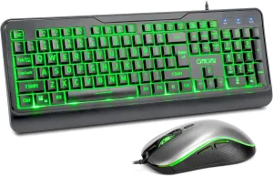 CHONCHOW Wired Keyboard and Mouse Combo with Large Print, Red-Green-Yellow Light Up, Quiet Keys for Office Work or Gaming, RGB Mouse, USB Big Letter Keyboard with Mice for PC Mac Laptop Computer-Black