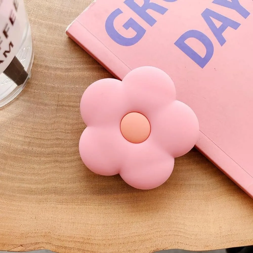 Collapsible Phone Grip Stand with Daisy Floral Design - Rotatable Anti-Slip Holder for Smartphones and Tablets, Multi-Angle Viewing Foldable Phone Accessory (Pink)