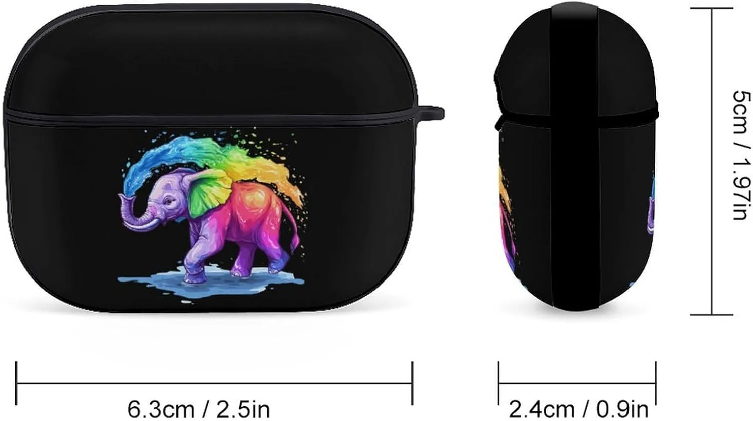 Colorful Elephant Earbud Case Bluetooth Headphone Case Full Protective Case with Keychain Compatible with Airpods Pro Black-Style