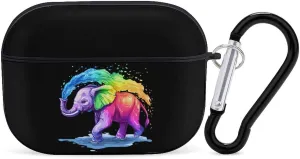 Colorful Elephant Earbud Case Bluetooth Headphone Case Full Protective Case with Keychain Compatible with Airpods Pro Black-Style