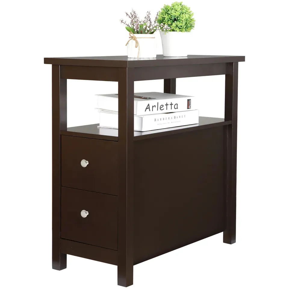 Compact Chair Side End Table with Drawers for Small Spaces and Storage