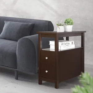 Compact Chair Side End Table with Drawers for Small Spaces and Storage