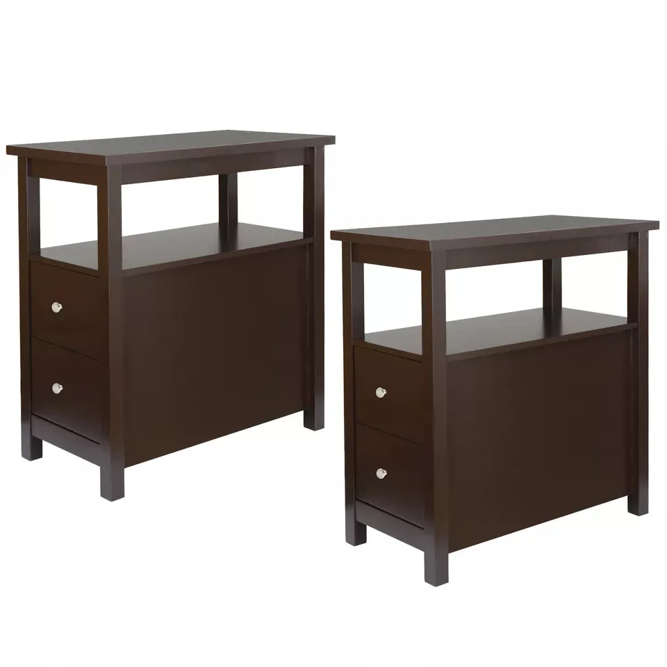 Compact Chair Side End Table with Drawers for Small Spaces and Storage