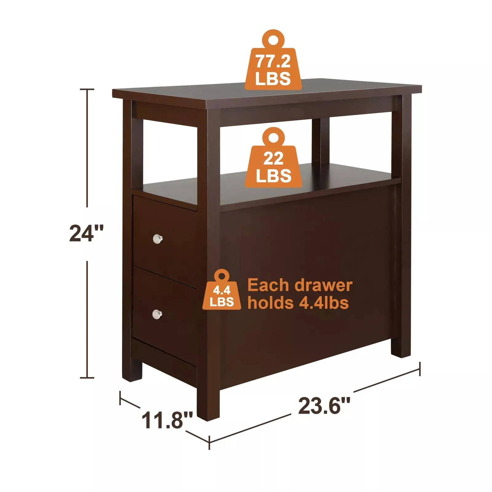 Compact Chair Side End Table with Drawers for Small Spaces and Storage