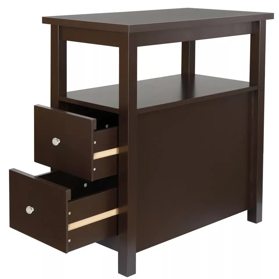 Compact Chair Side End Table with Drawers for Small Spaces and Storage