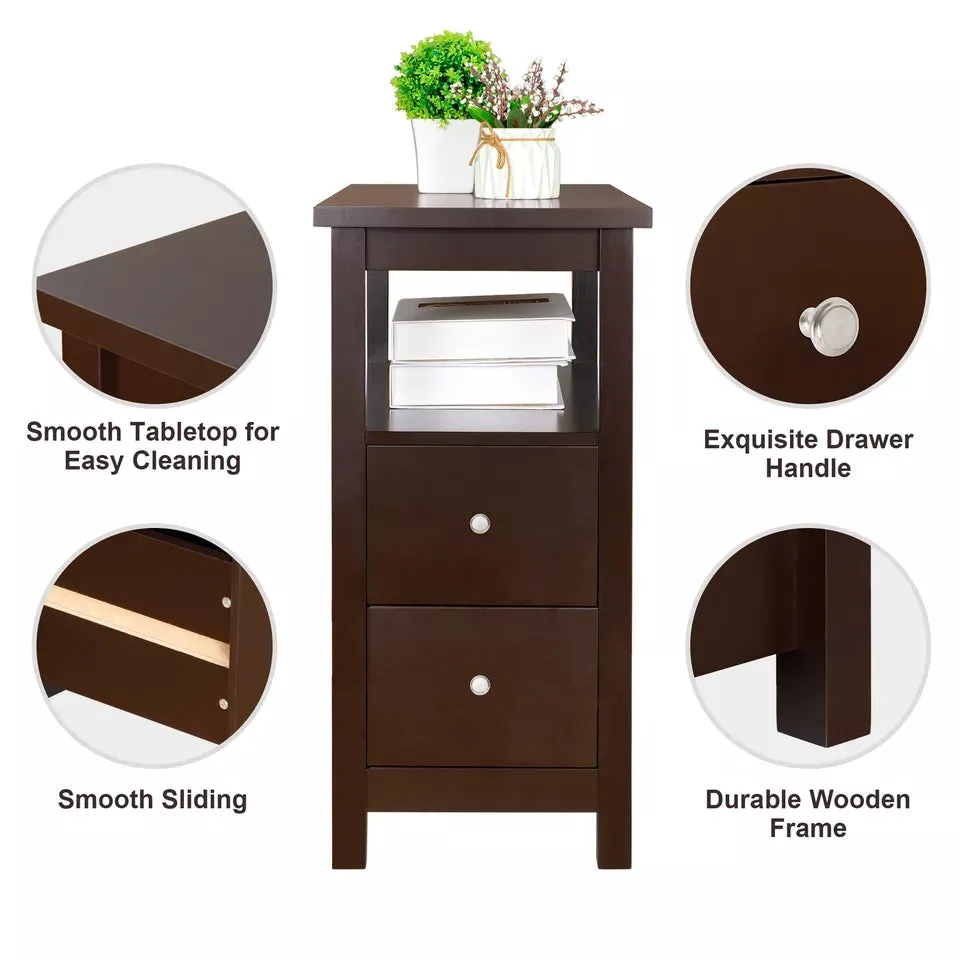 Compact Chair Side End Table with Drawers for Small Spaces and Storage