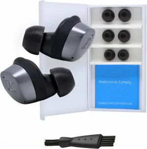 Comply TrueGrip | Premium Memory Foam Replacement Earbud Tips for Sennheiser Momentum 3, 4, ACCENTUM | Enhanced Comfort, Secure Fit, Superior Noise Isolation, Cleaning Tool | Black, Medium (3 Pairs)