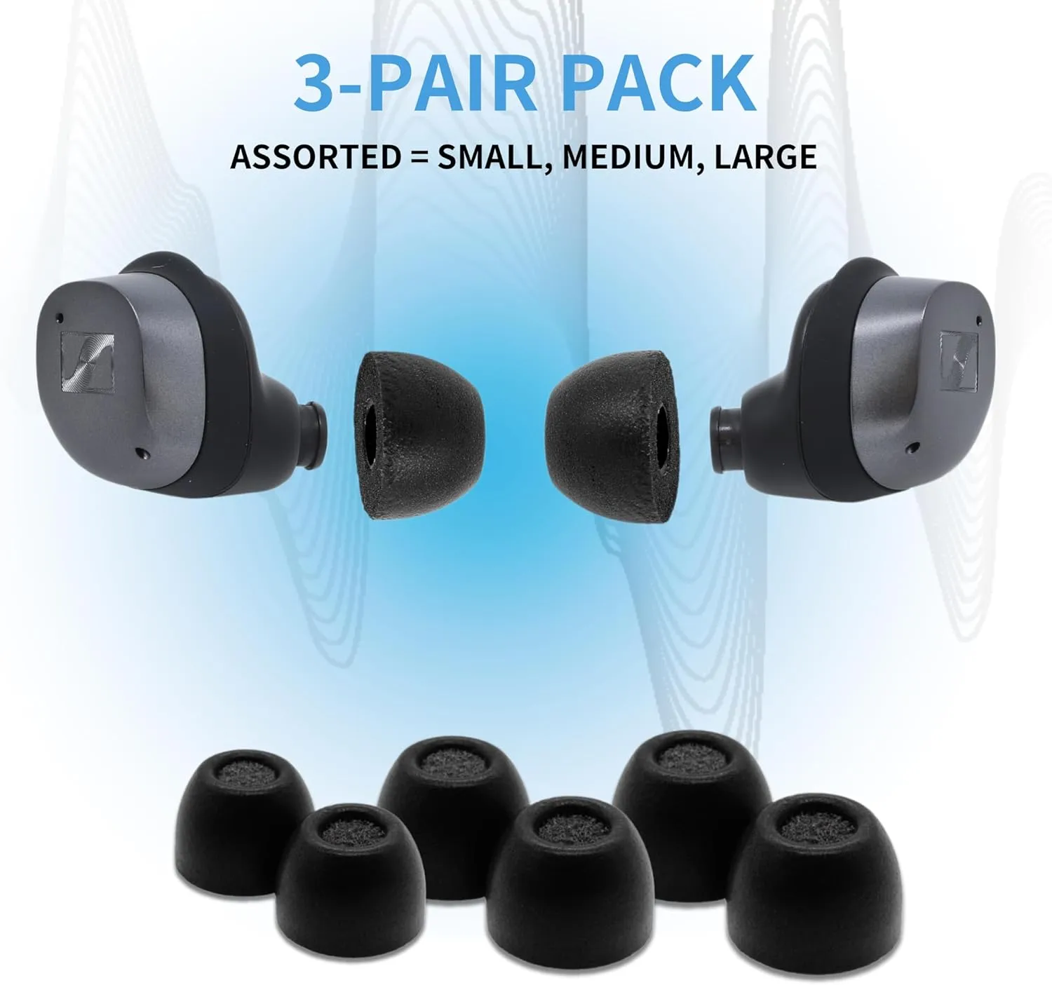 Comply TrueGrip | Premium Memory Foam Replacement Earbud Tips for Sennheiser Momentum 3, 4, ACCENTUM | Enhanced Comfort, Secure Fit, Superior Noise Isolation, Cleaning Tool | Black, Small (3 Pairs)