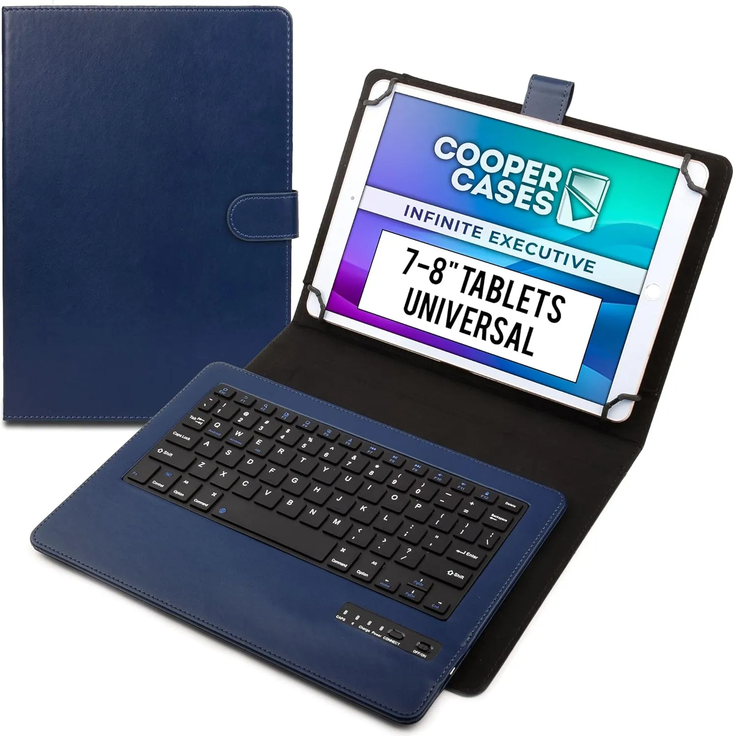 Cooper Infinite Executive Keyboard Case for 7, 7.9, 8" Tablets | Universal Fit | 2-in-1 Leather Folio Cover & Bluetooth Wireless Keyboard with Hotkeys