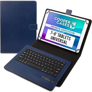 Cooper Infinite Executive Keyboard Case for 7, 7.9, 8" Tablets | Universal Fit | 2-in-1 Leather Folio Cover & Bluetooth Wireless Keyboard with Hotkeys
