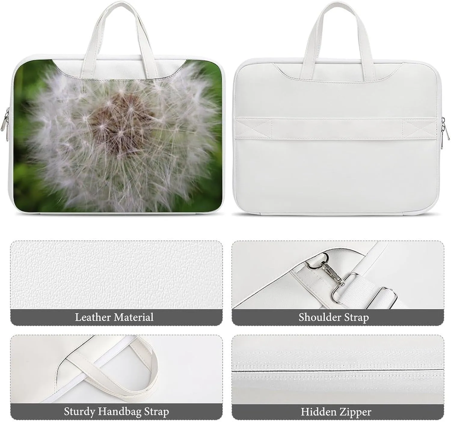 Dandelion Leather Bag Laptop Case Slim Water Resistant Computer Bags with Handle Briefcase for Work