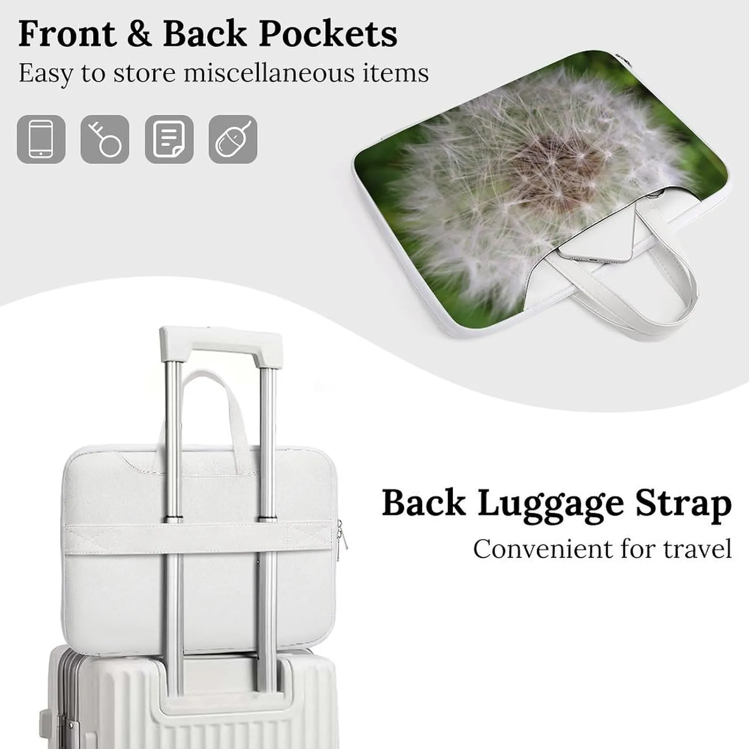 Dandelion Leather Bag Laptop Case Slim Water Resistant Computer Bags with Handle Briefcase for Work