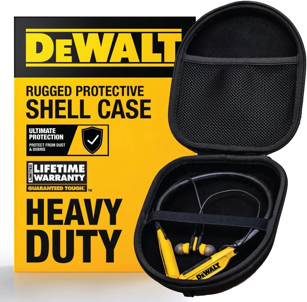 DEWALT Heavy Duty Protective Headphone Case for Pro Max Neckband, Compact Lightweight w/EVA Earphone Hard Shell Case, Headset Travel Carry Shockproof, Water-Resistant, Soft Interior & Accessory Pocket