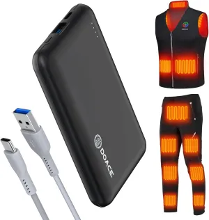 DOACE Battery Pack for Heated Vest, 10000mAh 5V/3A Power Bank with USB-C Charging Cable, 15W Portable Charger for Heated Jacket, Pants, Scarf, iPhone 14/13 Series, Black