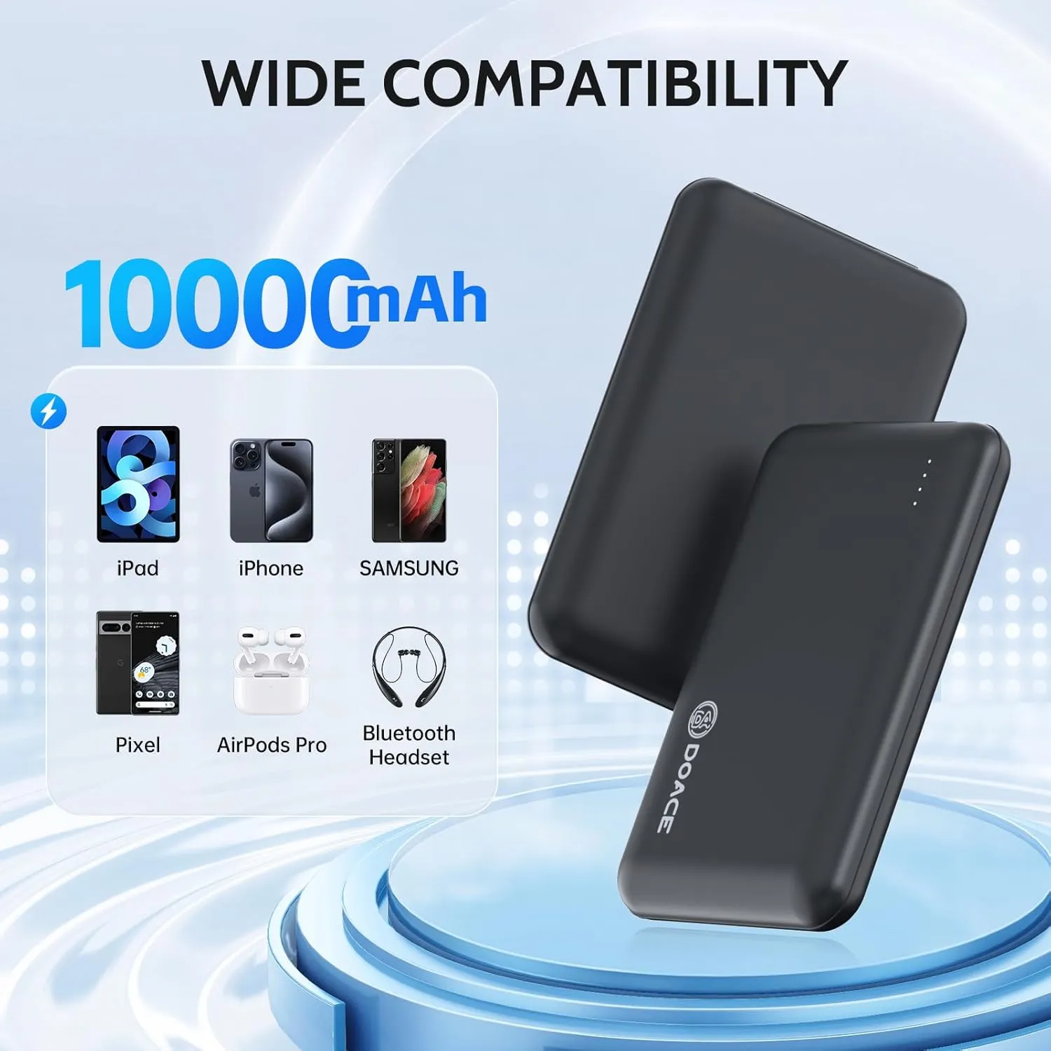 DOACE Battery Pack for Heated Vest, 10000mAh 5V/3A Power Bank with USB-C Charging Cable, 15W Portable Charger for Heated Jacket, Pants, Scarf, iPhone 14/13 Series, Black