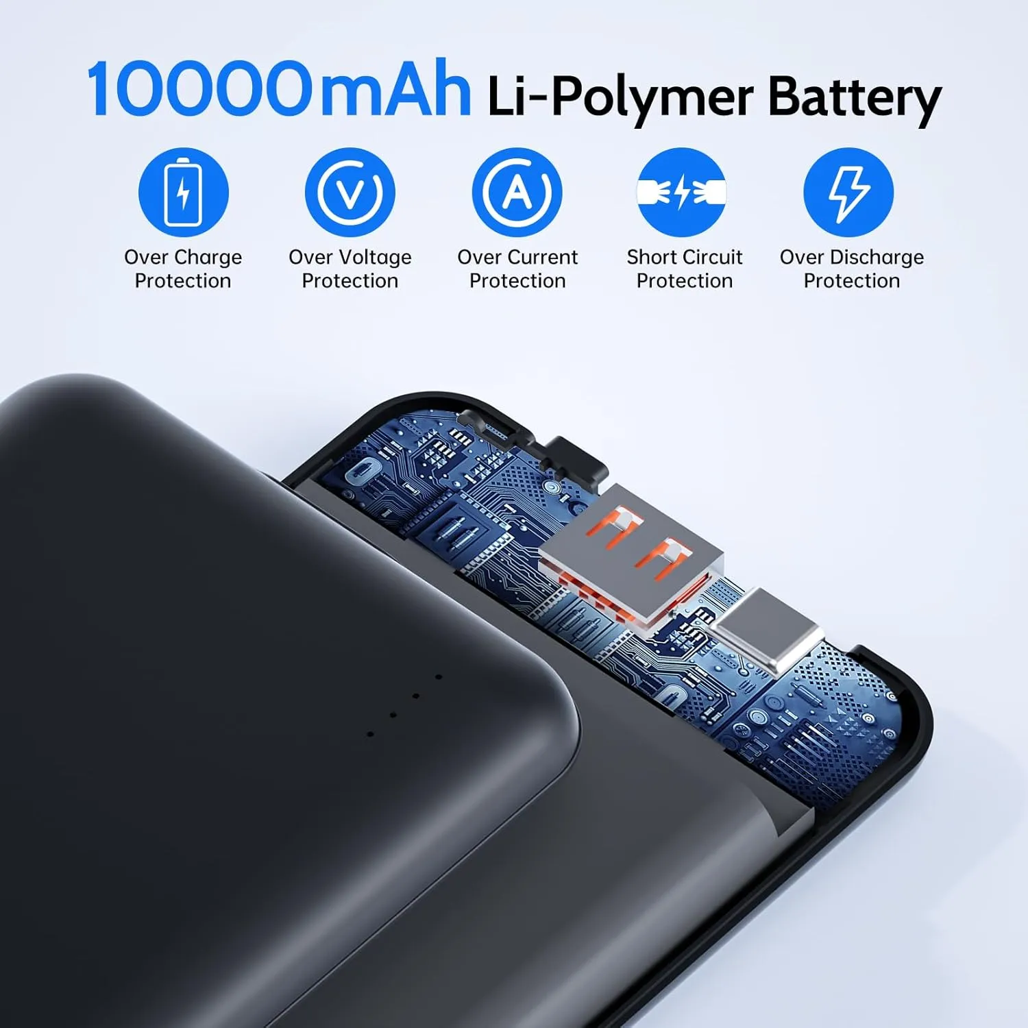 DOACE Battery Pack for Heated Vest, 10000mAh 5V/3A Power Bank with USB-C Charging Cable, 15W Portable Charger for Heated Jacket, Pants, Scarf, iPhone 14/13 Series, Black
