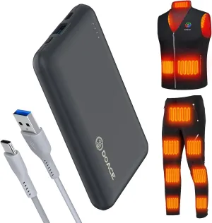 DOACE Battery Pack for Heated Vest, 10000mAh 5V/3A Power Bank with USB-C Charging Cable, 15W Portable Charger for Heated Jacket, Pants, Scarf, iPhone 14/13 Series, Gray