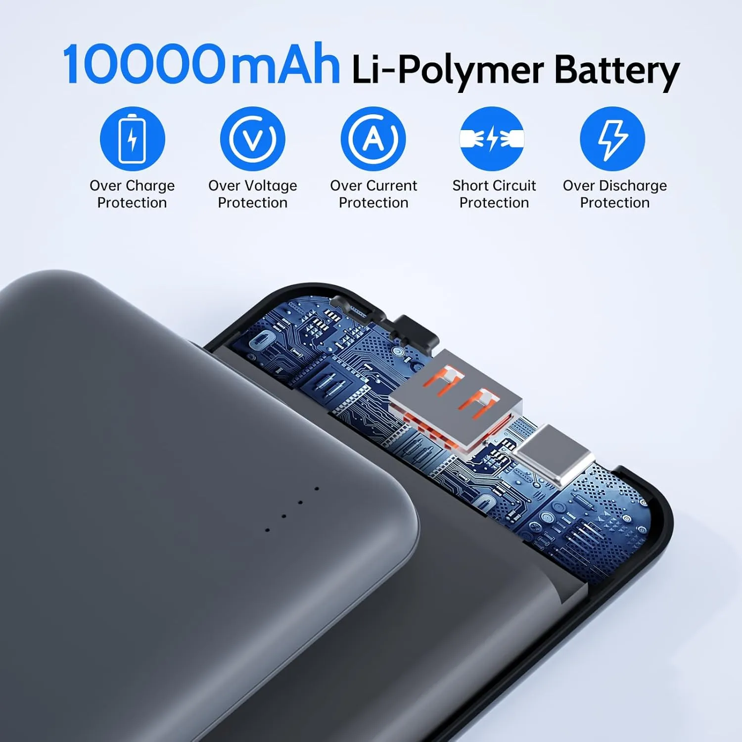DOACE Battery Pack for Heated Vest, 10000mAh 5V/3A Power Bank with USB-C Charging Cable, 15W Portable Charger for Heated Jacket, Pants, Scarf, iPhone 14/13 Series, Gray