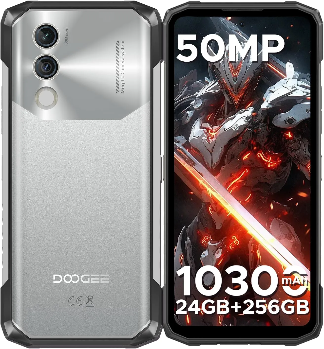 DOOGEE Blade10 Power Rugged Smartphone Unlocked,24GB 256GB/2TB, 10300mAh Rugged Phone, 6.6''HD 90Hz Android 14 Cell Phone, 50MP Camera, 3 Card Slots/Face Unlock/Fingerprint/NFC/Wi-Fi6E/IP69K