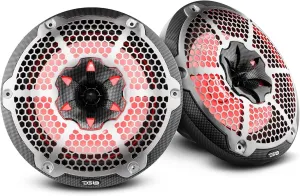 DS18 Hydro CF-10M- High End Carbon Fibre Coaxial Speaker Pair - 2-Way Marine Speaker w/Integrated RGB Lights - 600 Watt - 100% UV Stable - Water Resistant Speakers - 10 Inches