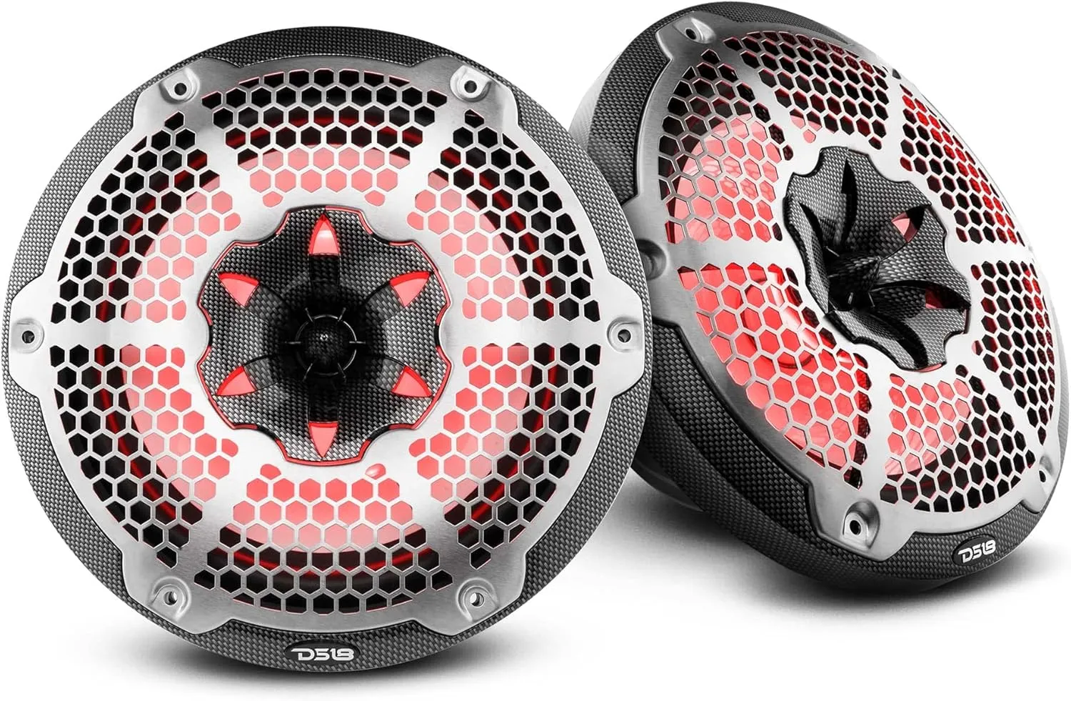 DS18 Hydro CF-10M- High End Carbon Fibre Coaxial Speaker Pair - 2-Way Marine Speaker w/Integrated RGB Lights - 600 Watt - 100% UV Stable - Water Resistant Speakers - 10 Inches