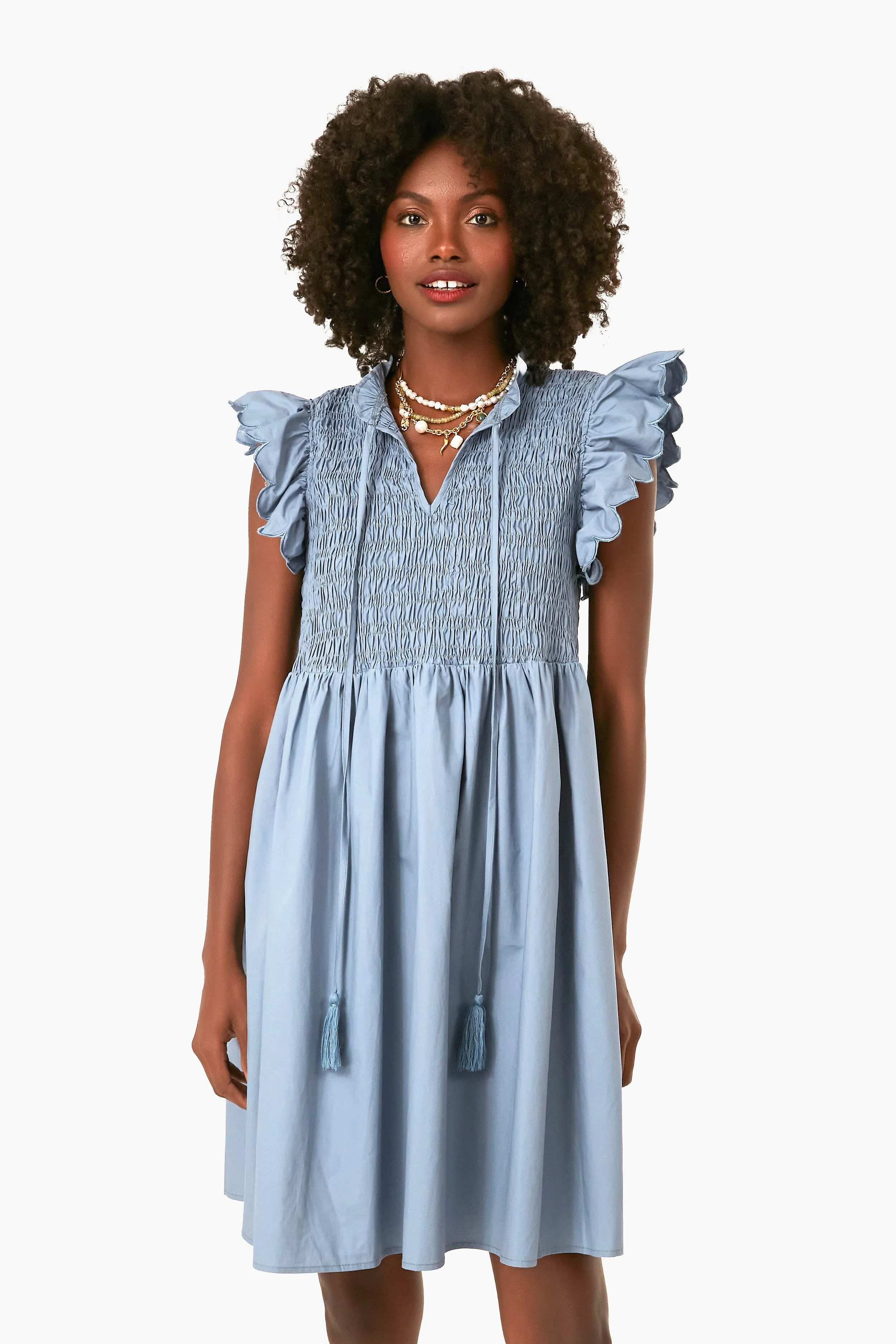 Dusty Blue Smocked Mini Dress
