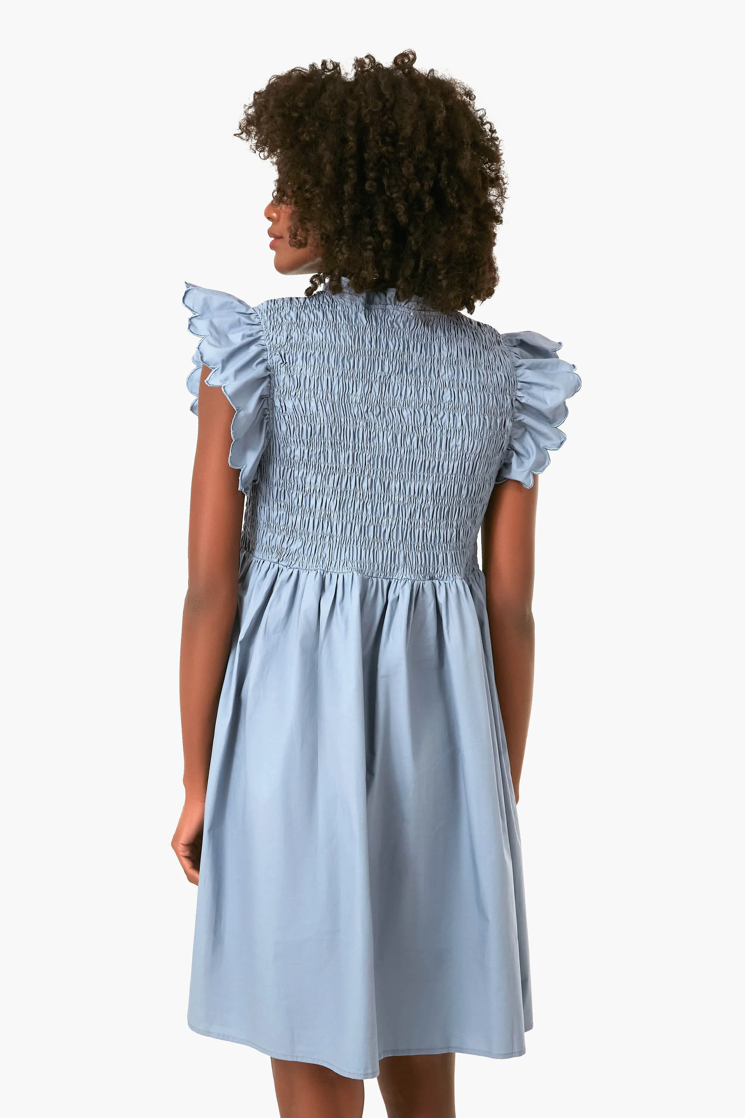 Dusty Blue Smocked Mini Dress