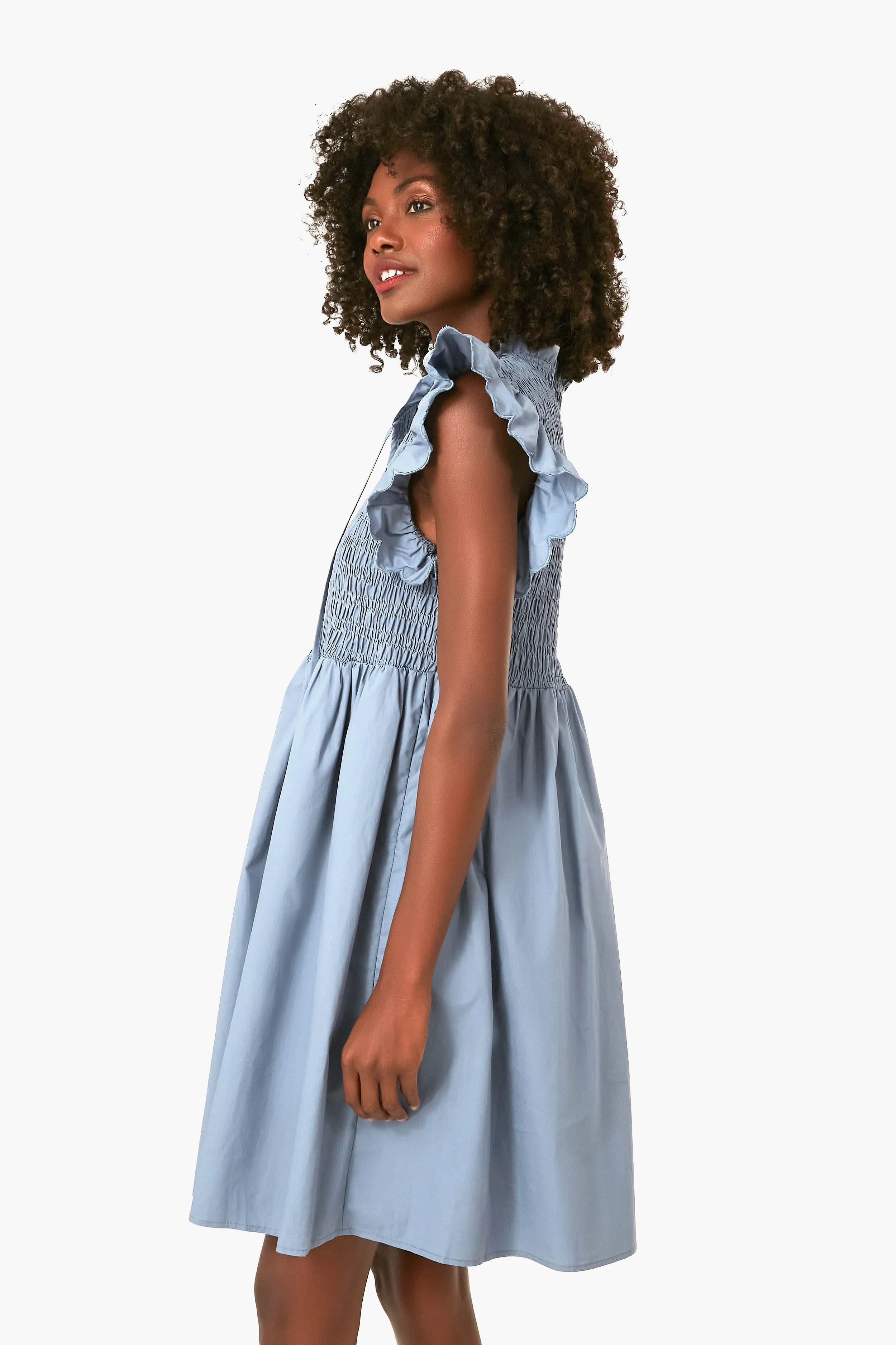 Dusty Blue Smocked Mini Dress