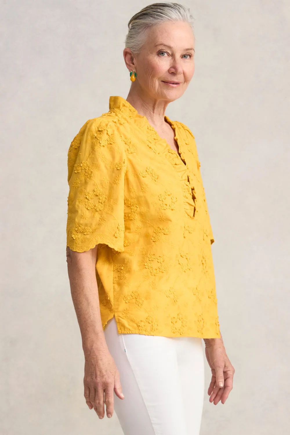 Embroidered Frill Detail Top