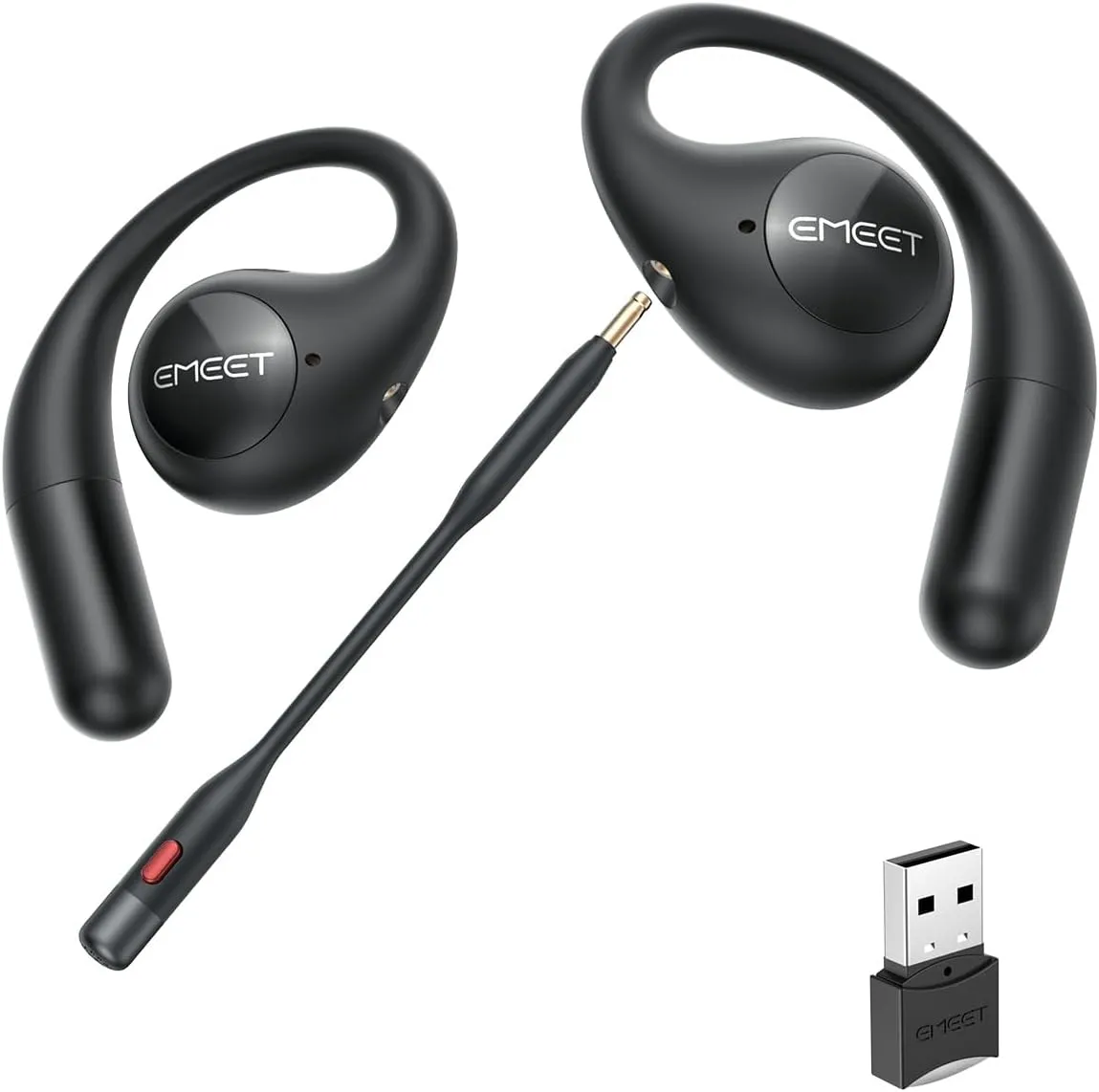 EMEET Airflow Open Ear Headphones with Mic, Zoom Certified, True Wireless Headsets with Detachable Microphone, ENC VoiceCore 2.0 Noise Cancelling, Bluetooth 5.3, Multi-Point, Wireless Earbuds for Work