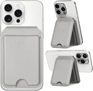 Enclave Wallet Stand for iPhone 16/15/14/13/12 Series, Compatible with MagSafe, Magnetic 5 Card Holder, Adjustable Stand, RFID Blocking, Microfiber Leather (Gray)