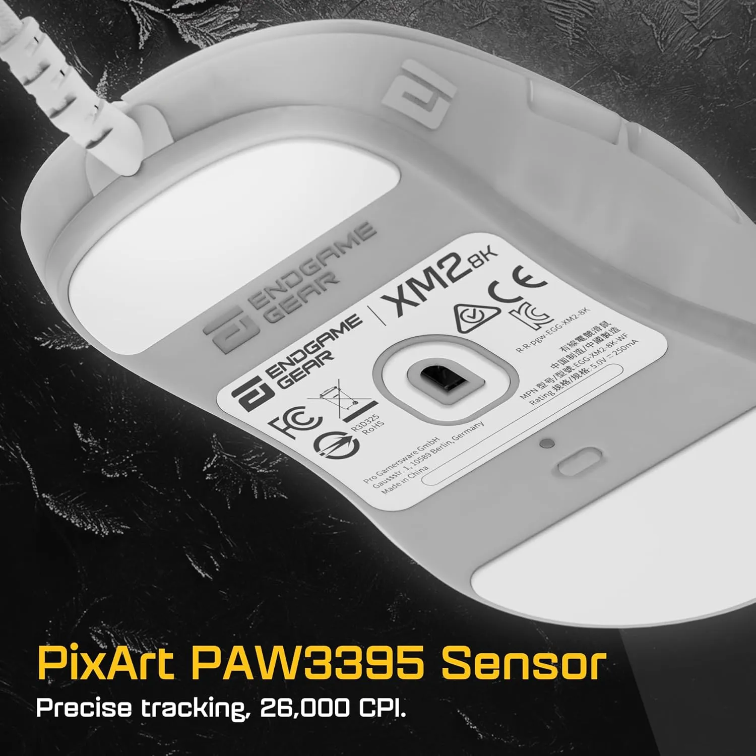 ENDGAME GEAR XM2 8k Gaming Mouse  8000Hz Polling Rate, Kailh GX Switches, PixArt PAW3395 Sensor, Ultra-Light 52 g, White Frost Edition