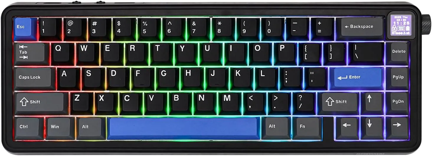 EPOMAKER HE65 Mag Wireless Magnetic Keyboard with Knob and Screen, 8K Polling Rate in 2.4Ghz and Wired, Actuation-Adjustable Hall Effect Switch, 8000mAh Battery, Creamy Gasket-Mount (Black)