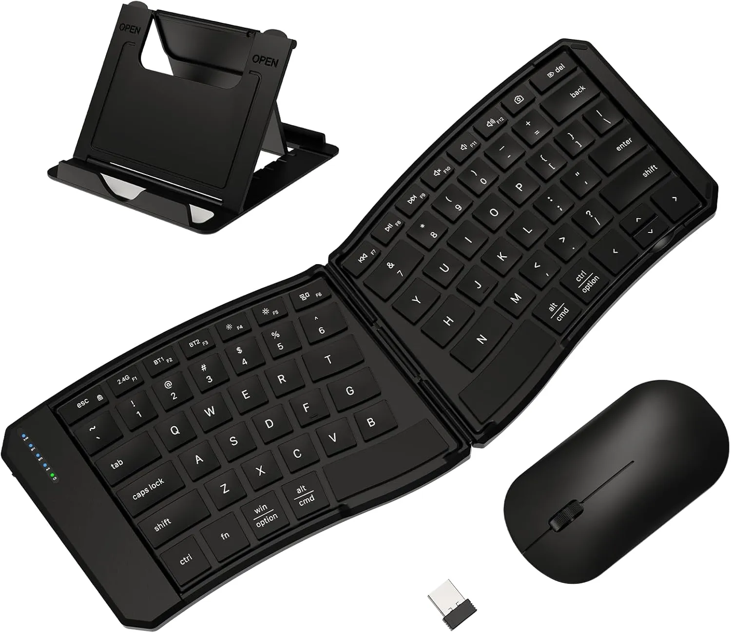 Ergonomic Foldable Keyboard and Mouse Combo, 2.4G Dual Bluetooth Rechargeable Folding Keyboard Mouse for Travel and Business, Split Design, Portable Size for Laptop iPads Tablet Smartphone