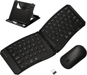 Ergonomic Foldable Keyboard and Mouse Combo, 2.4G Dual Bluetooth Rechargeable Folding Keyboard Mouse for Travel and Business, Split Design, Portable Size for Laptop iPads Tablet Smartphone