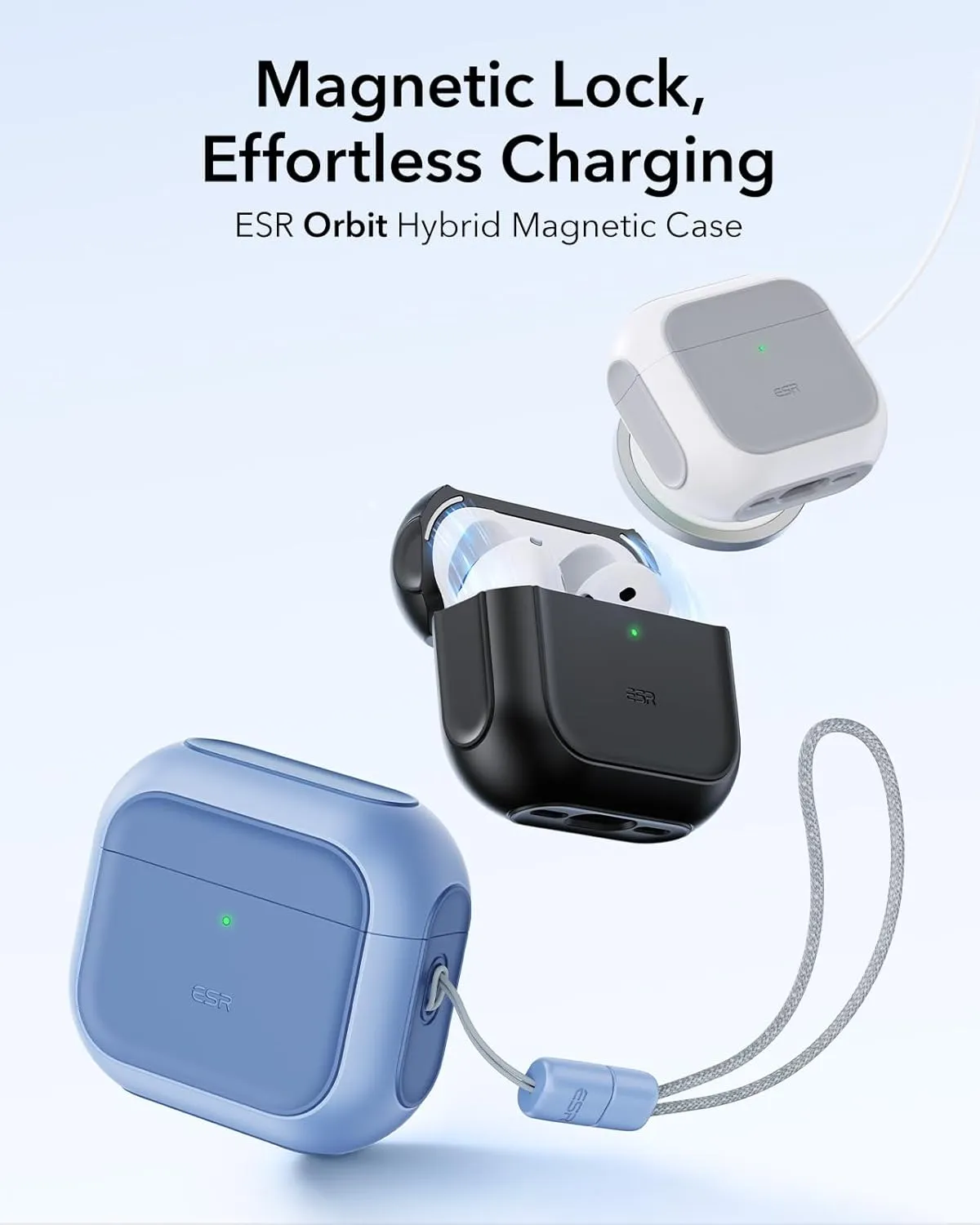 ESR for AirPods 4 Case, Compatible with AirPods 4th Generation Case (2024) (USB-C), Compatible with MagSafe, Drop Protection Cover with Lanyard, Magnetic Lid Lock, Orbit Hybrid Series, Blue