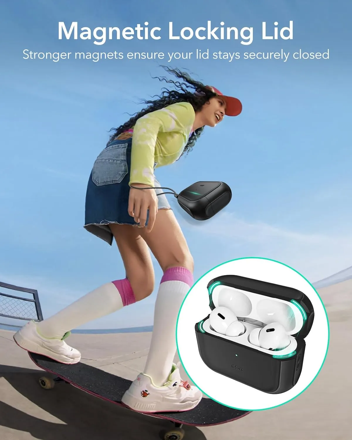 ESR for AirPods Pro 2 Case (HaloLock), Compatible with Airpods Pro Case 2nd / 1st Generation (2023/2022/2019), Compatible with MagSafe, Full Drop Protection Cover with Lanyard, Black