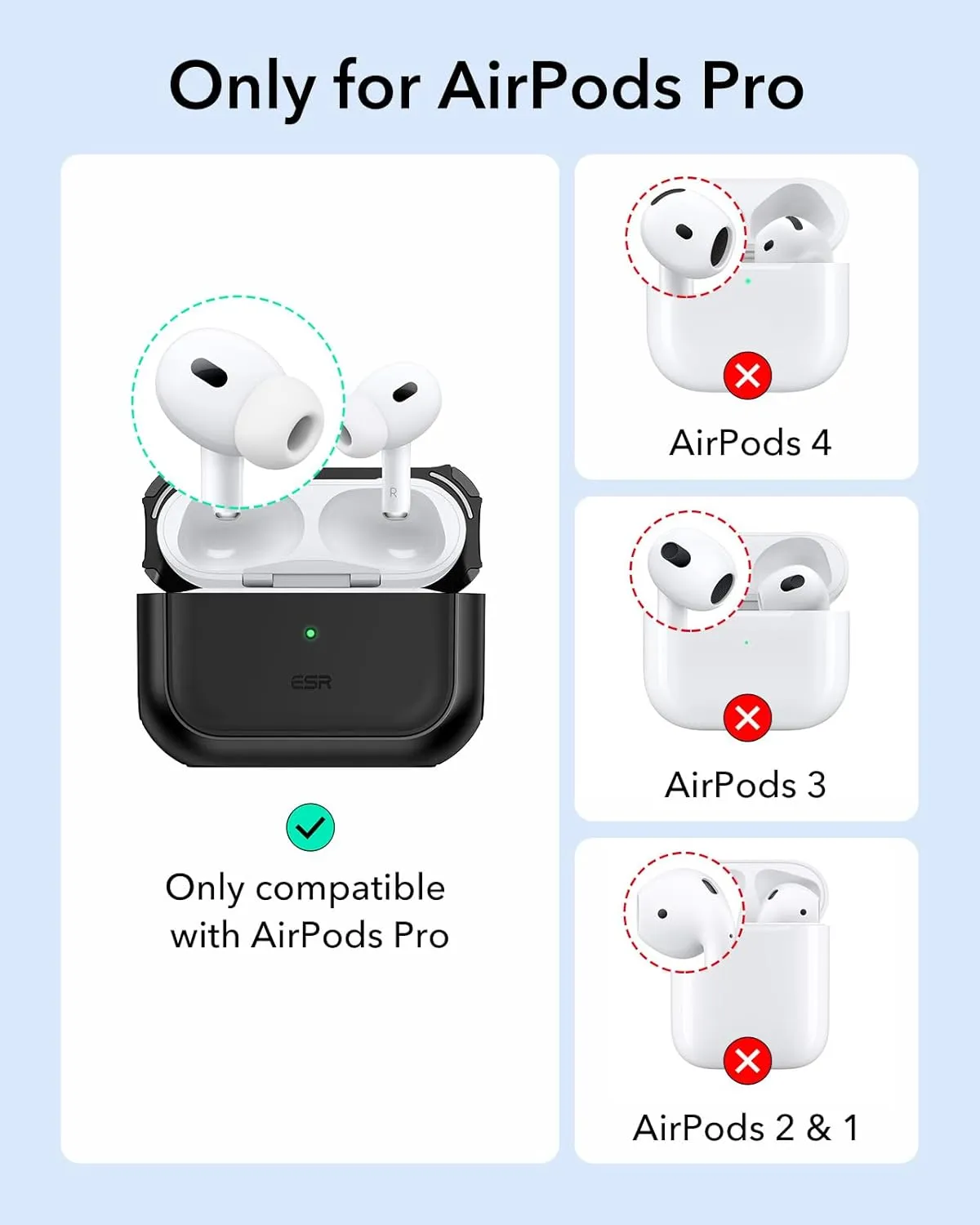 ESR for AirPods Pro 2 Case (HaloLock), Compatible with Airpods Pro Case 2nd / 1st Generation (2023/2022/2019), Compatible with MagSafe, Full Drop Protection Cover with Lanyard, Black
