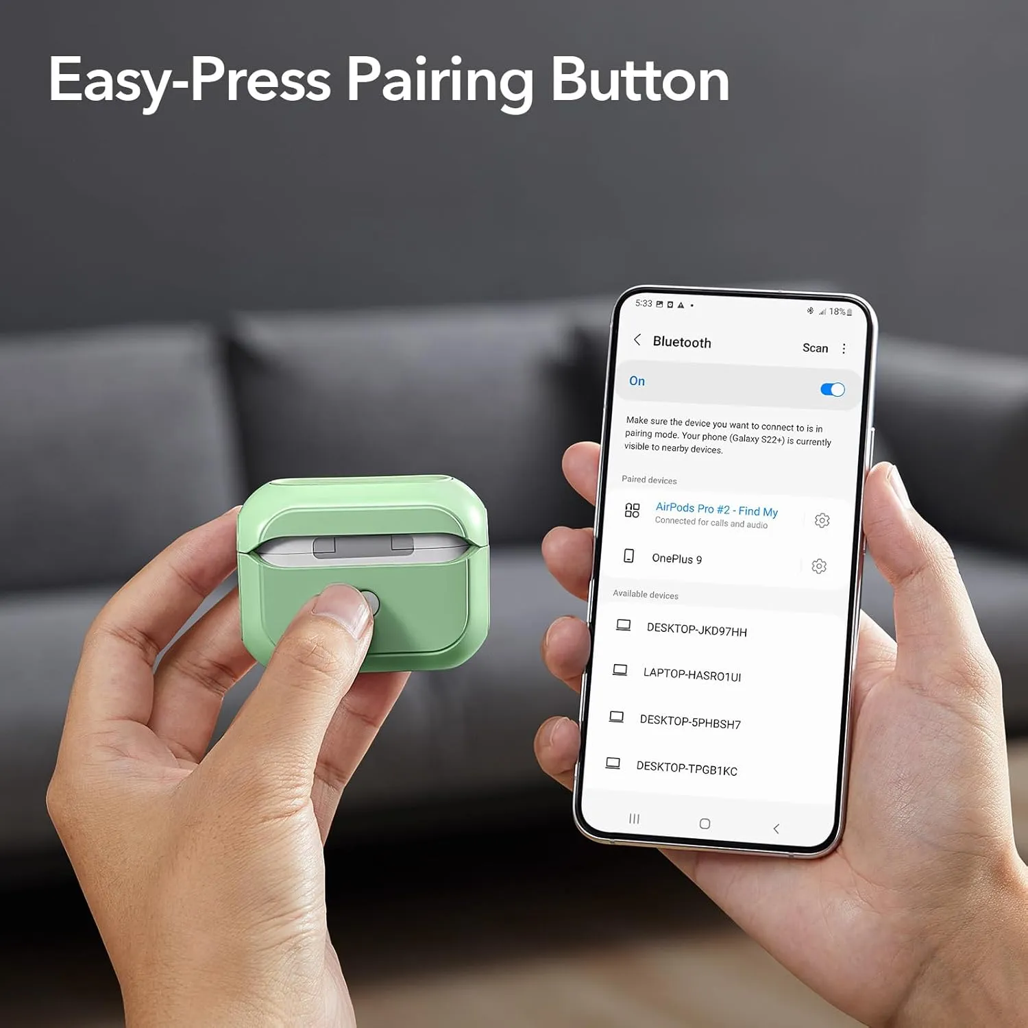 ESR for AirPods Pro 2 Case (HaloLock), Compatible with Airpods Pro Case 2nd / 1st Generation (2023/2022/2019), Compatible with MagSafe, Full Drop Protection Cover with Lanyard, Light Green