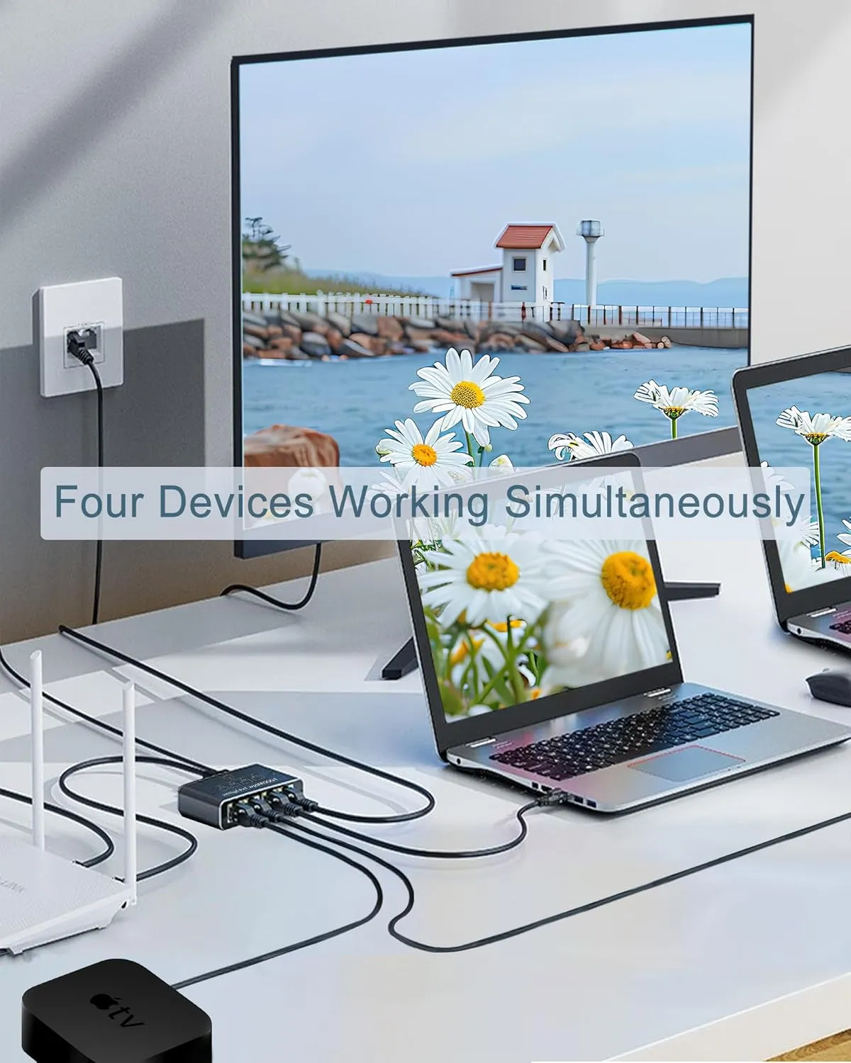 Ethernet Splitter 1 to 4, 1000Mbps High Speed Ethernet Cable Splitter with LAN Cable Cat 6 [4 Devices Simultaneous Networking], Gigabit RJ45 LAN Network Extension for Cat8/7/6/5e/5 Cable