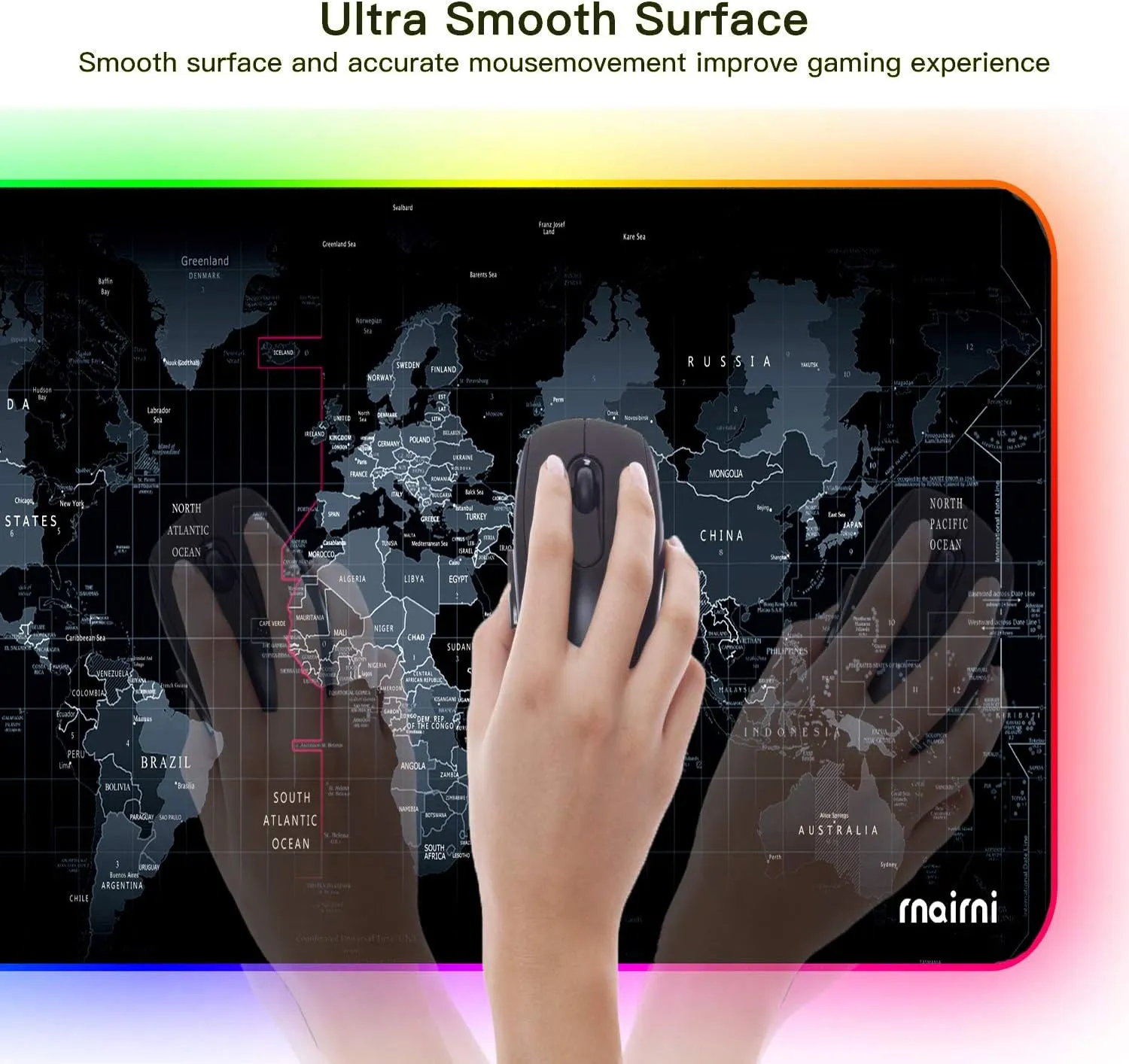 Extended RGB Gaming Mouse Pad, Extra Large Gaming Mouse Mat for Gamer, Waterproof Office Desktop Mat with 10 Lighting Mode, for PC Computer RGB Keyboard Mouse - 31.5'' x 15" x 4mm(Map)