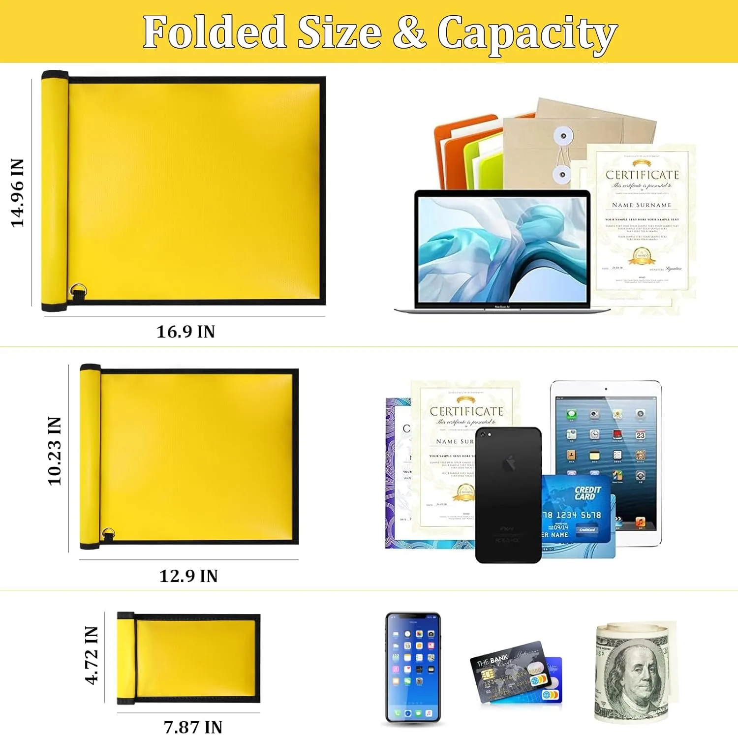 Faraday Bags for Phones & Tablets & Laptops, 3 Pack Faraday Cage Signal Blocker, Anti-Tracking Faraday Bag Key Fob Protector, Fireproof & Waterproof Faraday Pouch RFID Shielding Bag (Yellow)