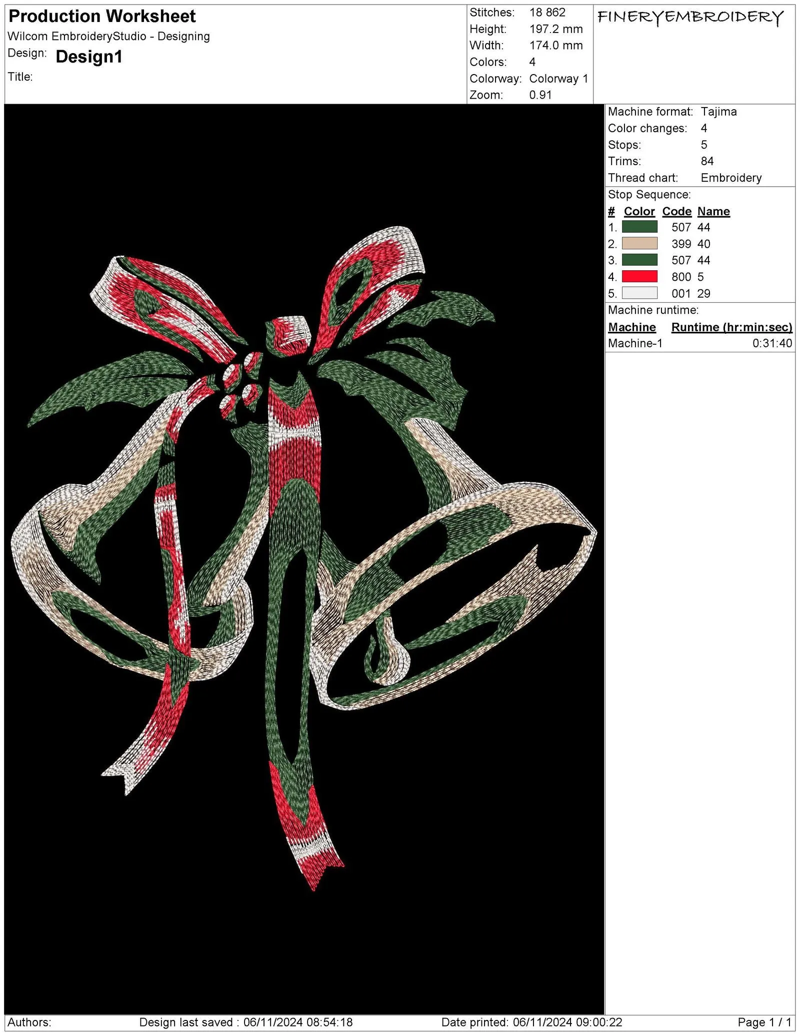 Festive Holiday Bells Embroidery Design