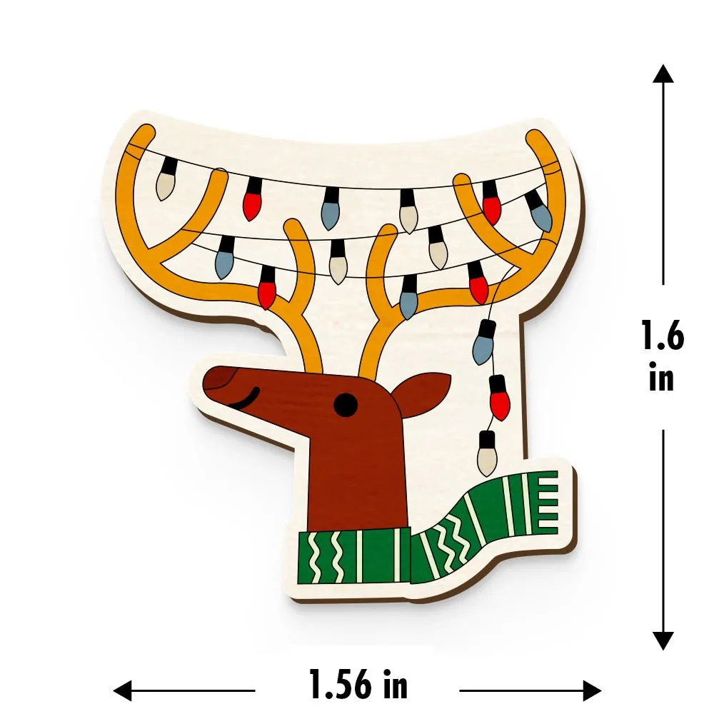 Festive Reindeer Hand Painted Wooden Pin