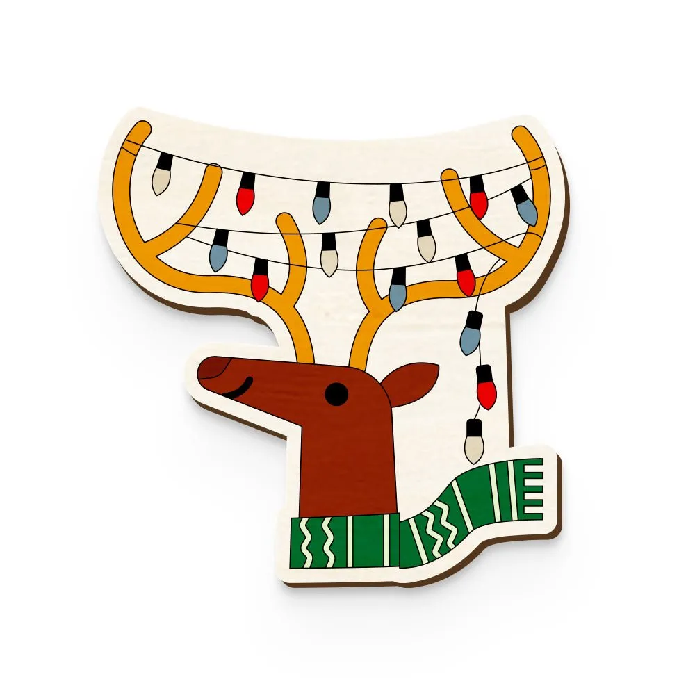Festive Reindeer Hand Painted Wooden Pin