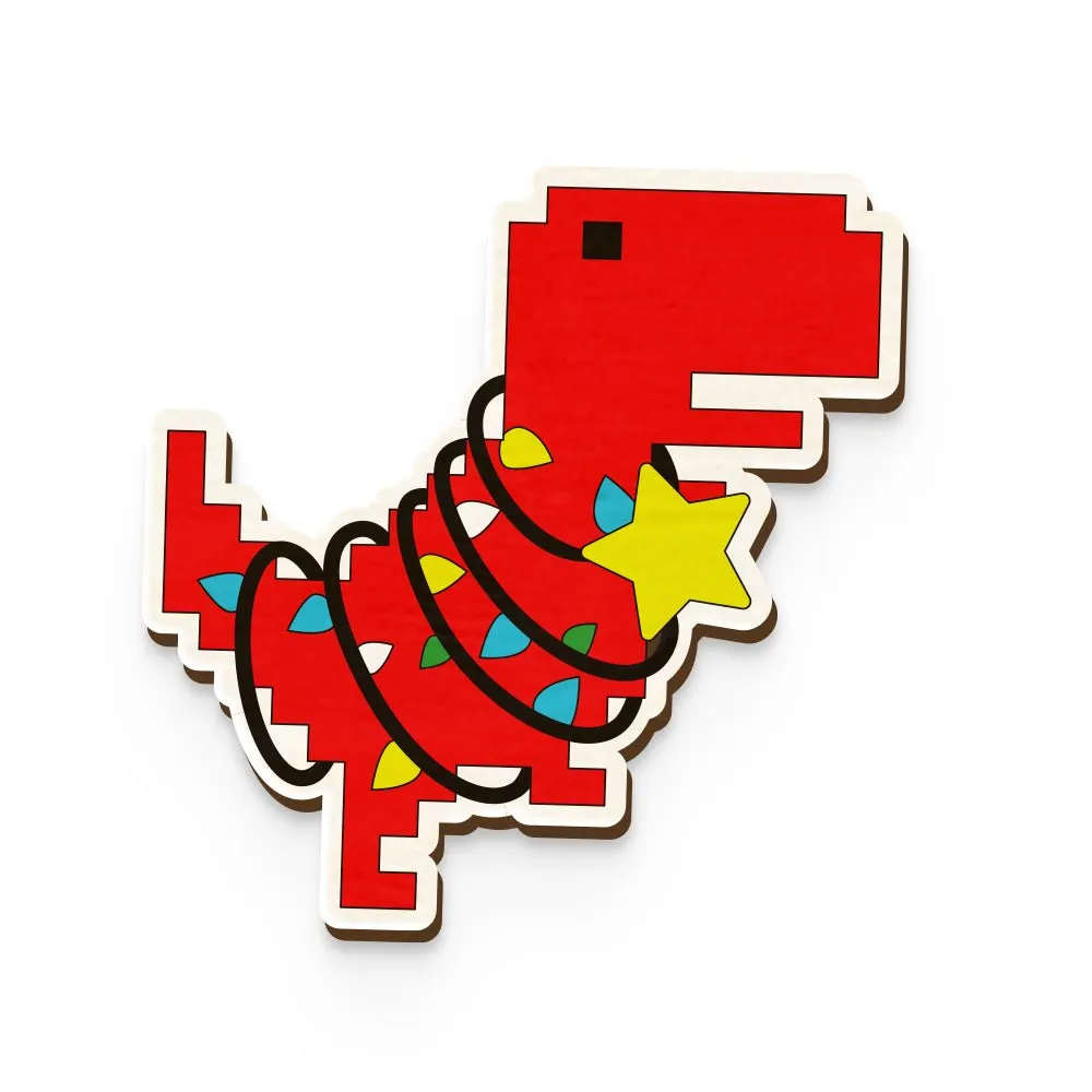 Festive T-Rex Hand Painted Wooden Magnet